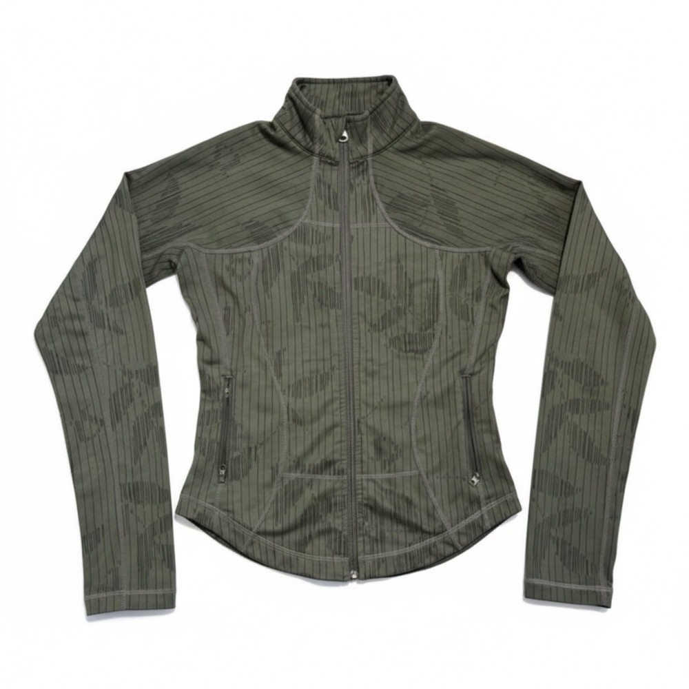 Lululemon Womens Front Zip Long Sleeve Mock Neck Striped Jacket Green Size 4